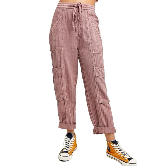 Free People Feelin' Good Linen Blend Utility Pants in Mauve at Nordstrom, Size X - Picture 1 of 3